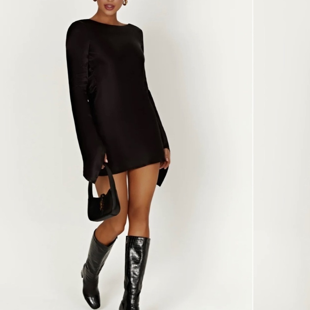 Meshki Davina Satin Long Sleeve Mini Dress - Picture 3 of 6